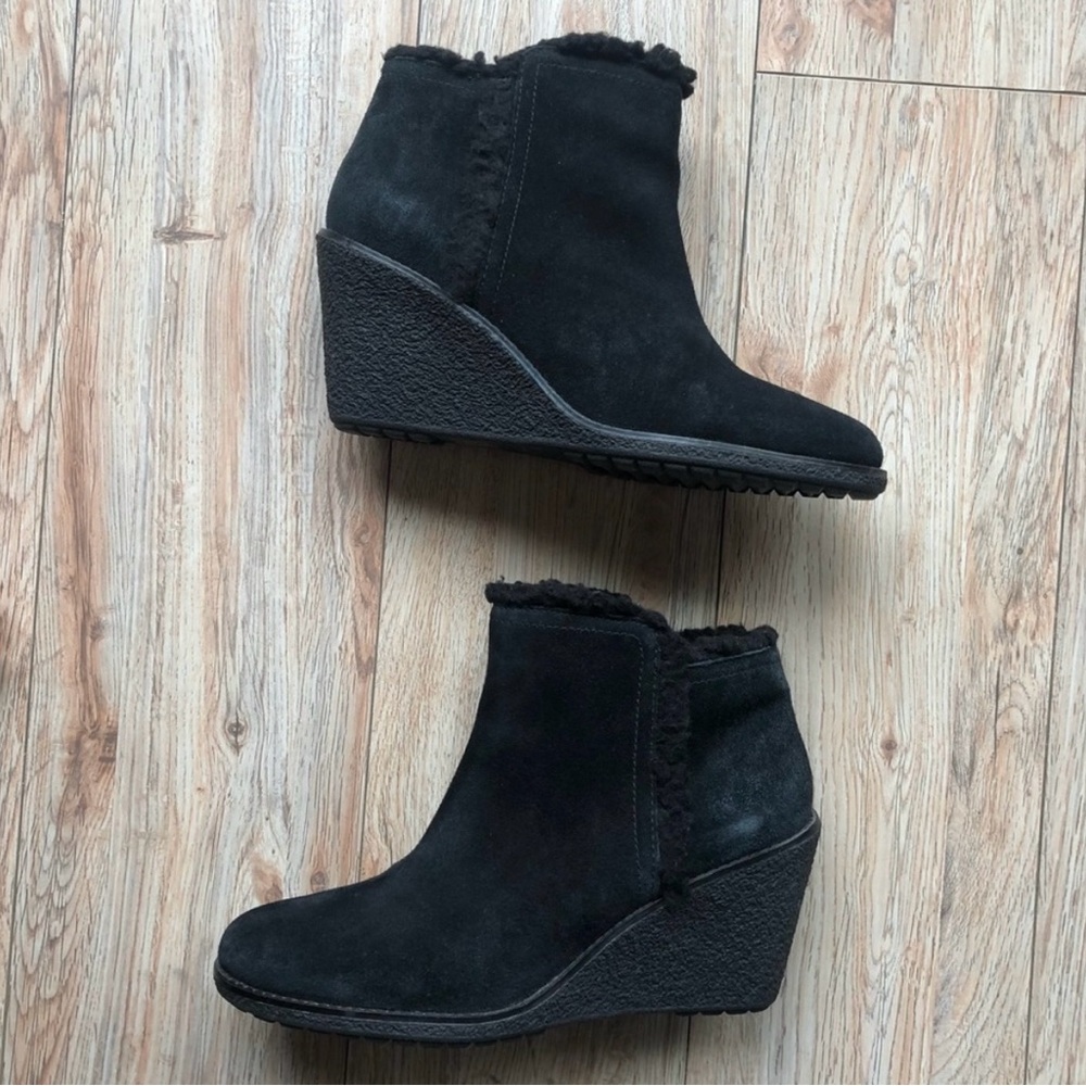 Cole Haan women’s Michelle shearling waterproof suede black booties
